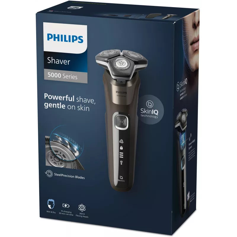 Rotacinis skustuvas Philips Series 5000 S5886/38 – 3 galvutės, šlapias ir sausas skutimas, Li‑Jon baterija, USB įkrovimas, 60 min veikimo laikas