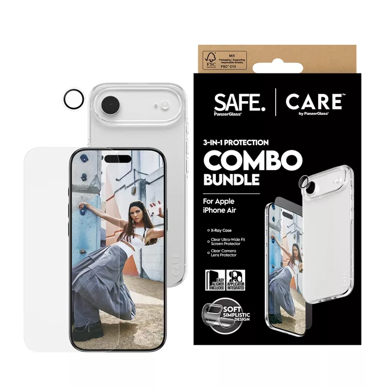 PanzerGlass SAFE. CARE 3 viename Fashionable Combo rinkinys, skirtas iPhone 17 Air, CR78718