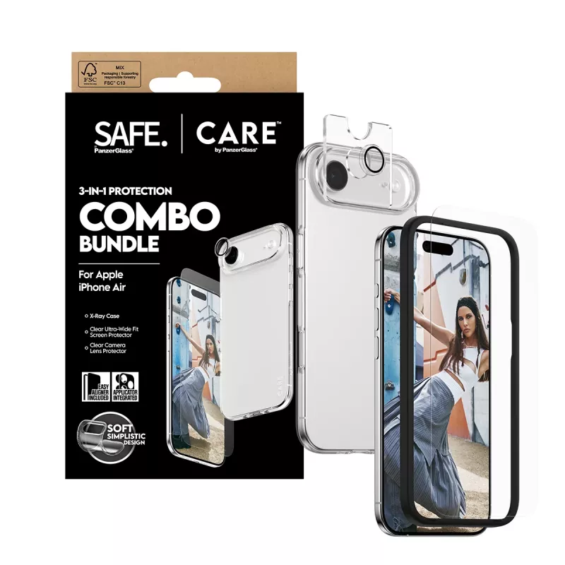 PanzerGlass SAFE. CARE 3 viename Fashionable Combo rinkinys, skirtas iPhone 17 Air, CR78718