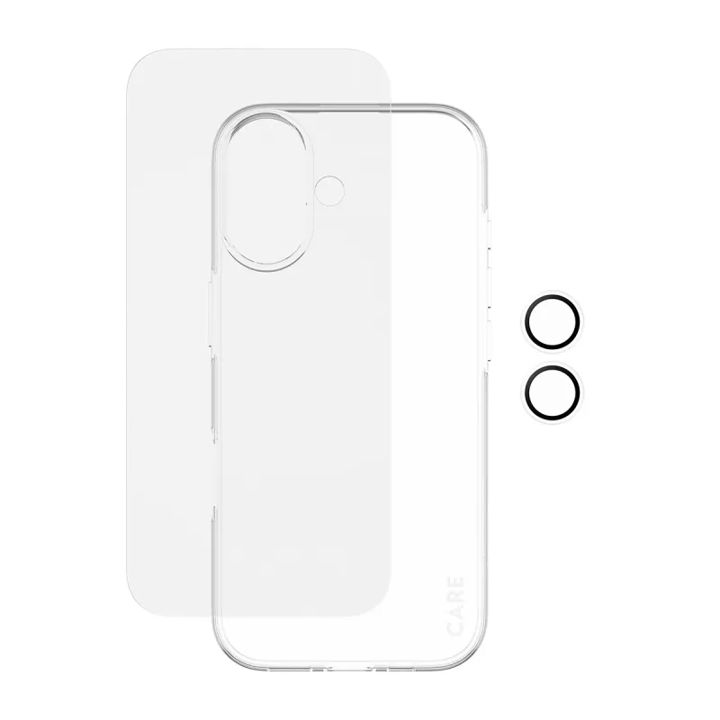 PanzerGlass 3-in-1 Combo rinkinys, skirtas iPhone 17 – ekrano apsauginis stiklas, kameros lęšio apsauga ir dėklas