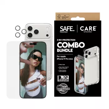 PanzerGlass 3 viename apsauginis komplektas iPhone 17 Pro Max: stiklas, dėklas ir kameros apsauga CR60725