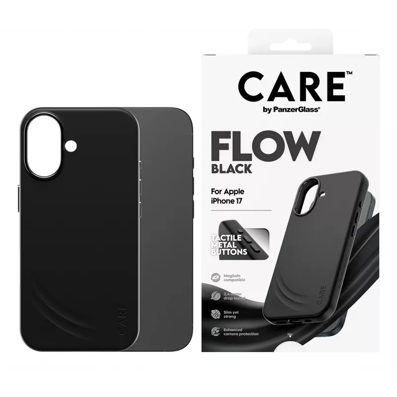 Apsauginis dėklas PanzerGlass CARE Feature FLOW Case Black su MagSafe, skirtas iPhone 17