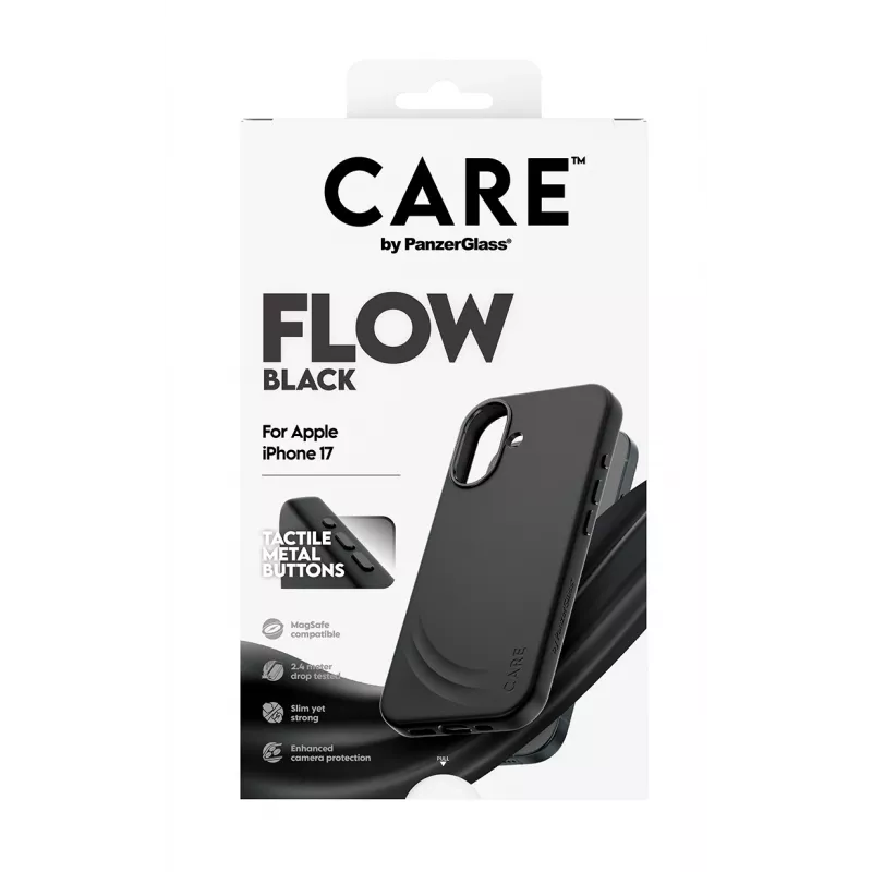Apsauginis dėklas PanzerGlass CARE Feature FLOW Case Black su MagSafe, skirtas iPhone 17