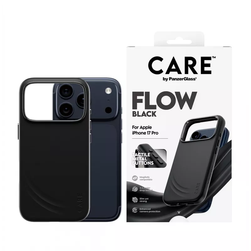Apsauginis dėklas PanzerGlass CARE by Feature FLOW Case Black su MagSafe, skirtas iPhone 17 Pro