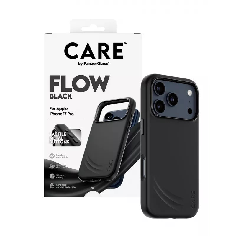 Apsauginis dėklas PanzerGlass CARE by Feature FLOW Case Black su MagSafe, skirtas iPhone 17 Pro