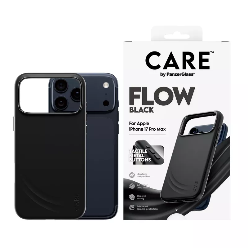 Apsauginis dėklas telefonui PanzerGlass CARE by Feature FLOW, skirtas iPhone 17 Pro Max, juodas, MagSafe suderinamas