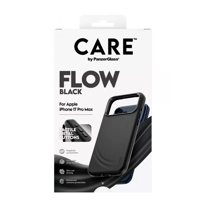 Apsauginis dėklas telefonui PanzerGlass CARE by Feature FLOW, skirtas iPhone 17 Pro Max, juodas, MagSafe suderinamas