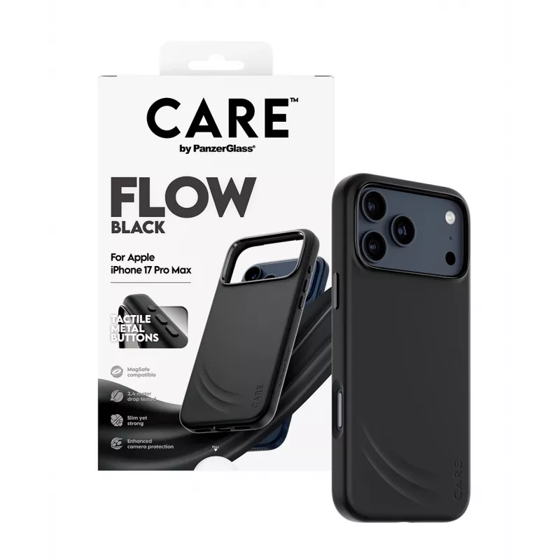Apsauginis dėklas telefonui PanzerGlass CARE by Feature FLOW, skirtas iPhone 17 Pro Max, juodas, MagSafe suderinamas