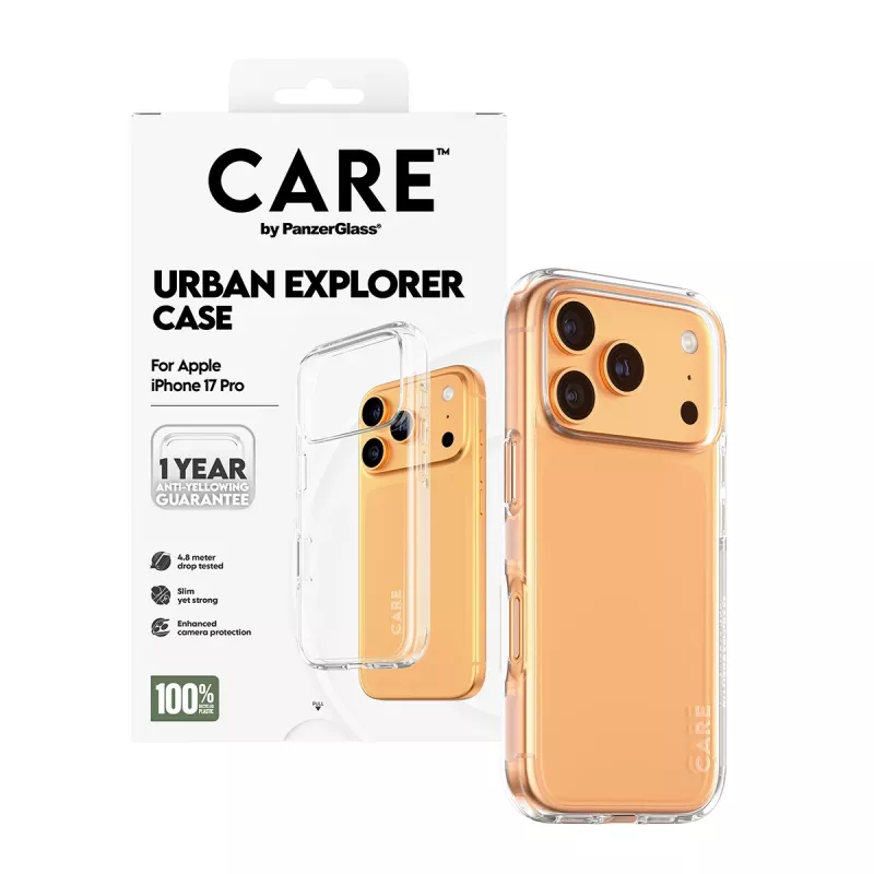 Apsauginis dėklas PanzerGlass CARE by Flagship Case Urban Explorer skaidrus rėmelis, skirtas iPhone 17 Pro