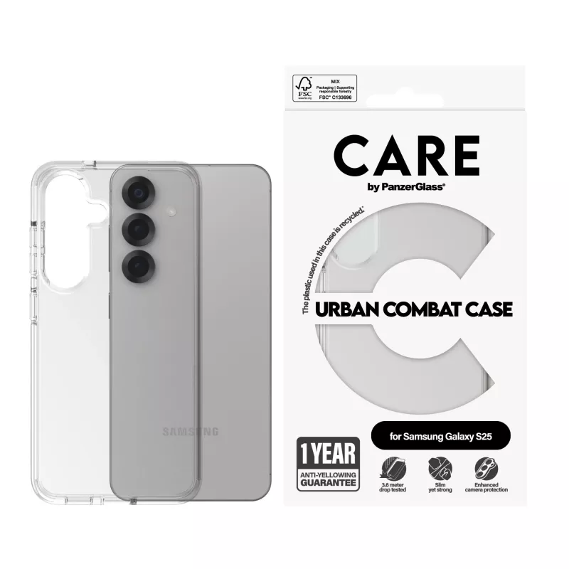 PanzerGlass Samsung Galaxy S25 dėklas Urban Combat Clear Frame permatomas