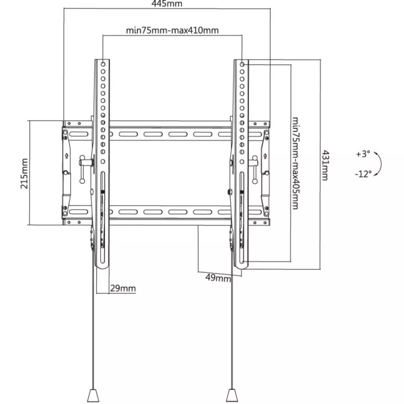Techly ICA-PLB 59T sieninis televizoriaus laikiklis 32-70 colių (81-178 cm), pakreipiamas, 70 kg, plonas 49 mm, juodas
