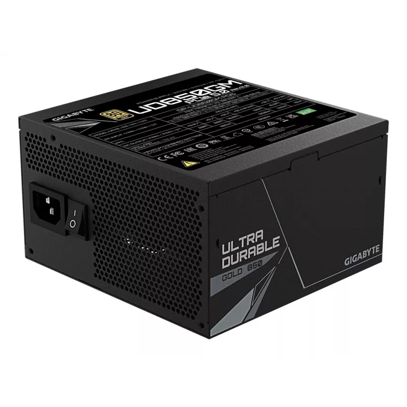 GIGABYTE UD850GM PG5 V2 maitinimo blokas – 850 W, 80 PLUS Gold, pilnai modulinis, 120 mm ventiliatorius, ATX 3.1, EU kištukas