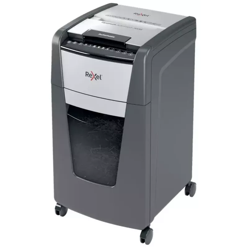 Rexel Optimum Auto+ 300M popieriaus smulkintuvas, mikro pjūvis, 55 dB, 23 cm, juoda, pilka