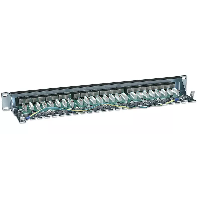 Intellinet Patch Panel Cat6 FTP 24 prievadai 1U ekranuotas 90° viršutinis Punch-Down blokas juodas
