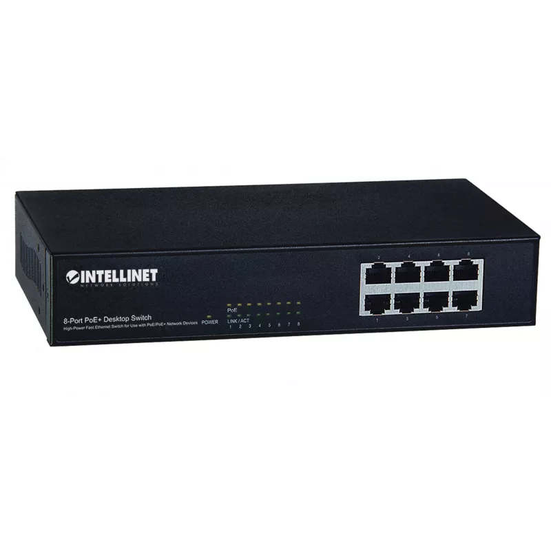 Intellinet 8 prievadų Fast Ethernet PoE+ jungiklis, 8 PoE prievadai, 1,6 Gbit/s