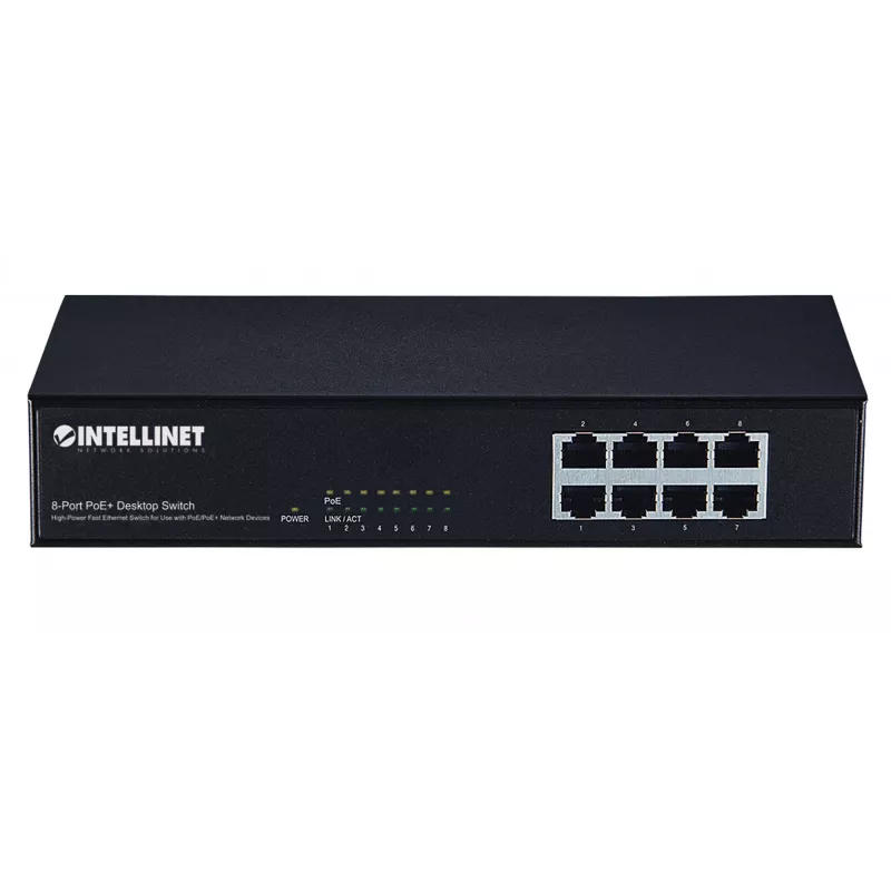 Intellinet 8 prievadų Fast Ethernet PoE+ jungiklis, 8 PoE prievadai, 1,6 Gbit/s