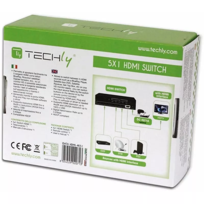 Techly HDMI jungiklis 5 į 1 su nuotolinio valdymo pulteliu, 4Kx2K, 3D IDATA HDMI-4K51