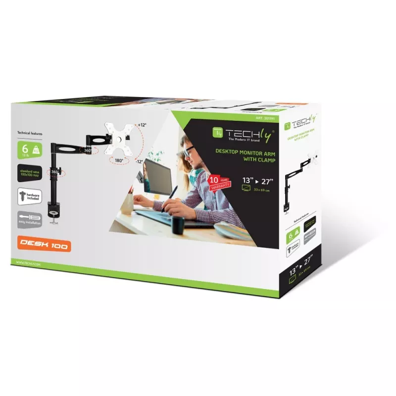 Techly ICA-LCD 502BK ilgos rankos monitoriaus stovas 13-27 colių, pakreipiamas