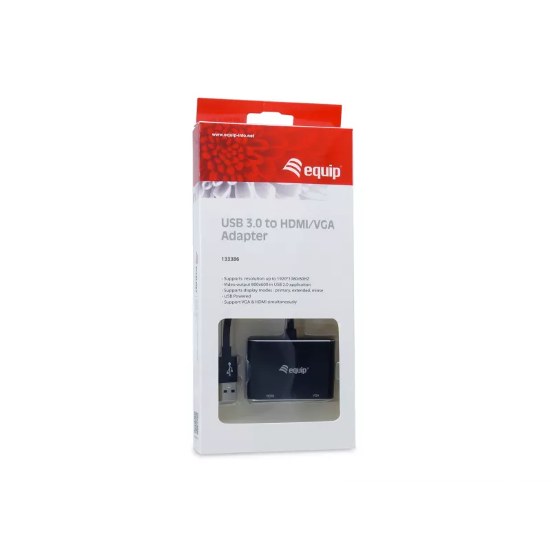 Equip USB 3.0 į HDMI/VGA adapteris, 3.2 Gen 1 (3.1 Gen 1), USB Type-A, HDMI išvestis, 1920 x 1080 pikseliai