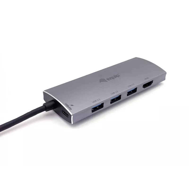 Equip USB-C 7 viename universalus adapteris, USB 3.2 Gen 1 (3.1 Gen 1) Type-C, 100 W, sidabrinis, MicroSD, SD, 4K Ultra HD, 30 Hz