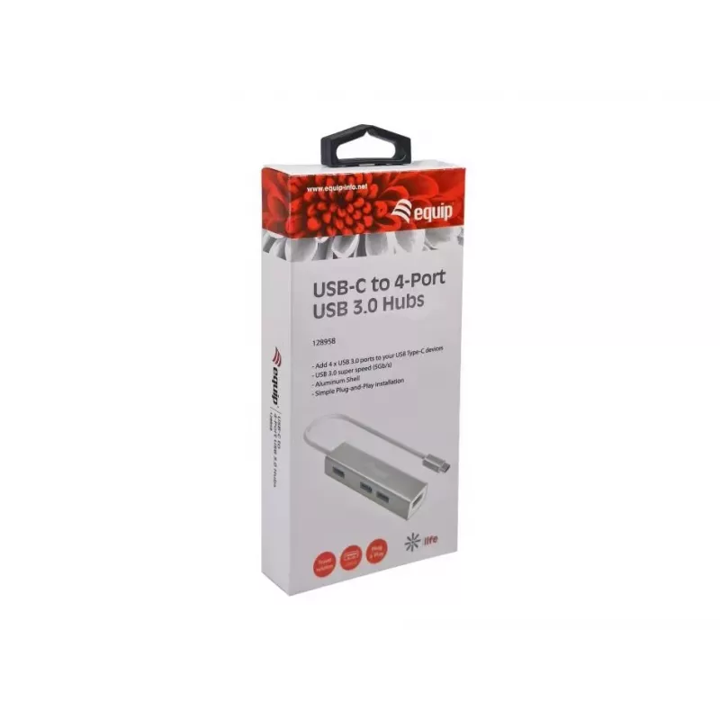 Equip 128958 USB-C į 4 USB 3.0 prievadų šakotuvas, USB 3.2 Gen 1, USB Type-A, 5 Gbps