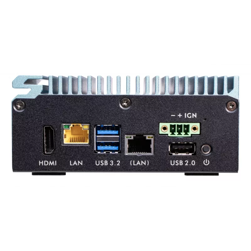 Shuttle Edge PC SPCEL02 – belaidis mini kompiuteris, Intel Celeron J6412, 1x HDMI, 2x 2.5G LAN, 1x COM, DIO (4 į, 4 iš), 3x USB, 2x M.2, 12-24V, 24/7 darbas, be ventiliatoriaus, su VESA ir DIN-RAIL laikikliais