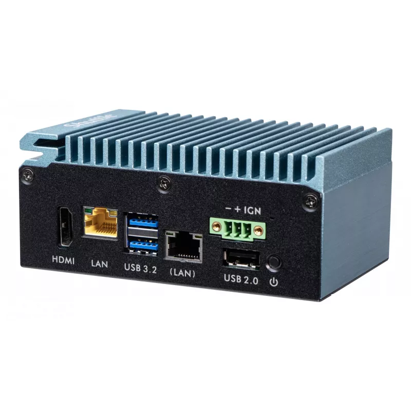 Shuttle Edge PC SPCEL02 – belaidis mini kompiuteris, Intel Celeron J6412, 1x HDMI, 2x 2.5G LAN, 1x COM, DIO (4 į, 4 iš), 3x USB, 2x M.2, 12-24V, 24/7 darbas, be ventiliatoriaus, su VESA ir DIN-RAIL laikikliais