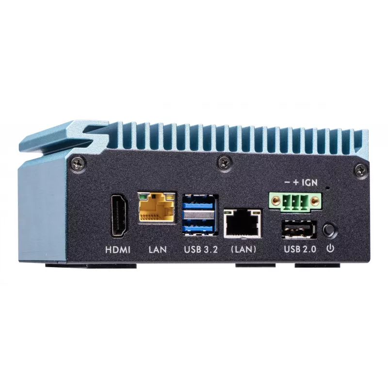 Shuttle Edge PC SPCEL02 – belaidis mini kompiuteris, Intel Celeron J6412, 1x HDMI, 2x 2.5G LAN, 1x COM, DIO (4 į, 4 iš), 3x USB, 2x M.2, 12-24V, 24/7 darbas, be ventiliatoriaus, su VESA ir DIN-RAIL laikikliais