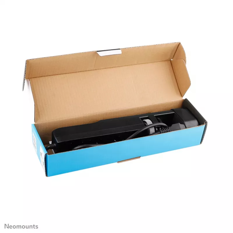 Neomounts DS22-840BL6 stalinis kištukinis lizdas su spaustuku ir USB-C bei USB-A prievadais – greitas įkrovimas