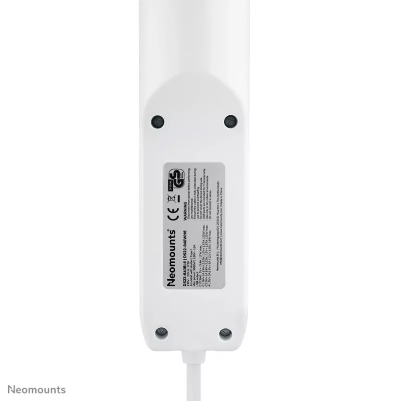 Neomounts DS22-840WH6 stalo kištukinis lizdas su spaustuku, USB-C ir USB-A prievadais – greitas įkrovimas