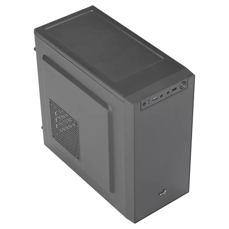 Aerocool CS108BKV1 kompiuterio korpusas Micro ATX, aliuminio šepetėliuotas juodas, 80 mm ventiliatorius
