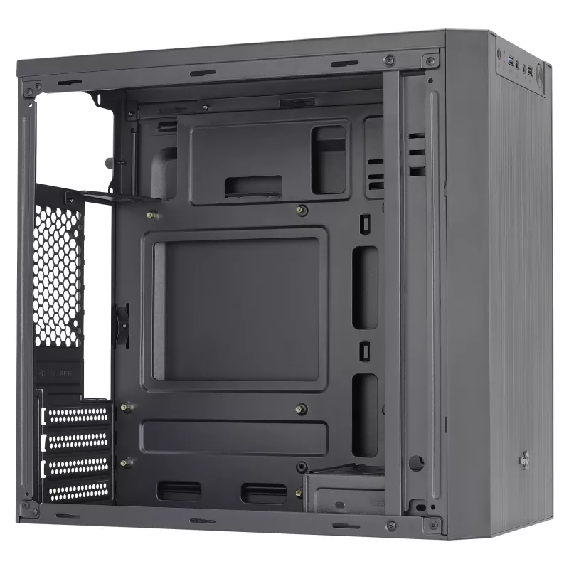 Aerocool CS108BKV1 kompiuterio korpusas Micro ATX, aliuminio šepetėliuotas juodas, 80 mm ventiliatorius