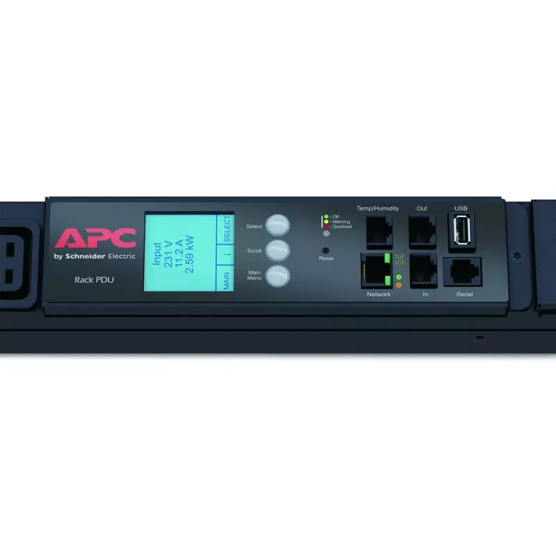APC NetShelter Metered Rack PDU AP8886, 0U, 3 fazės, 22kW 230V 32A arba 17.3kW 230V 24A, 30x C13 ir 12x C19 lizdai, IEC 309 3P+N+PE laidas