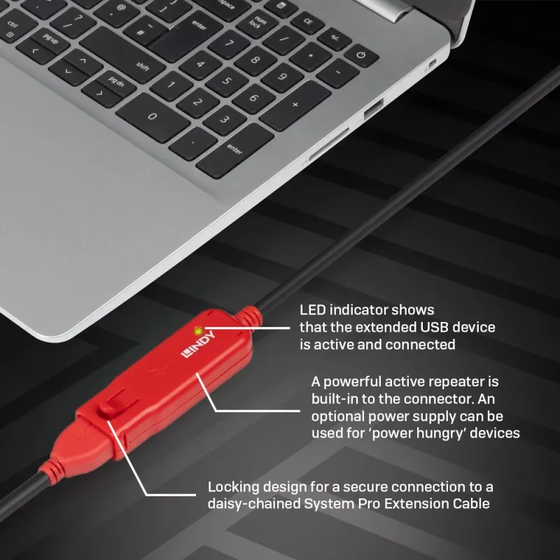 Lindy 8 m USB 2.0 aktyvus prailginimo kabelis Pro
