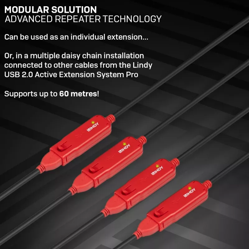 Lindy 8 m USB 2.0 aktyvus prailginimo kabelis Pro