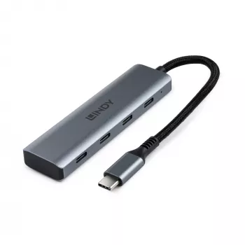Lindy 4 prievadų USB 3.2 Gen 2 tipo C šakotuvas, pilka spalva, aliuminis/plastikas