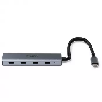 Lindy 4 prievadų USB 3.2 Gen 2 tipo C šakotuvas, pilka spalva, aliuminis/plastikas