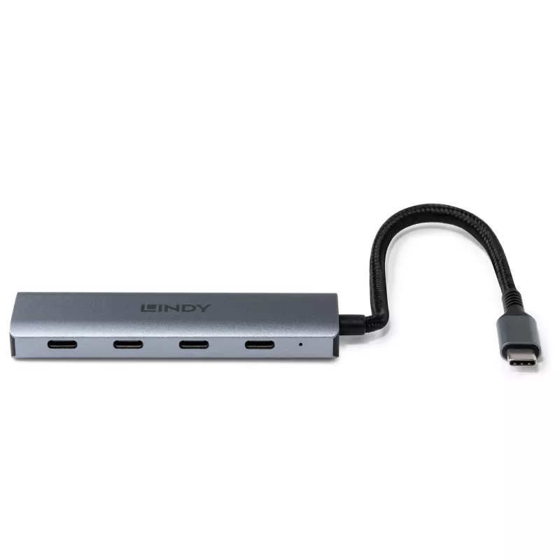 Lindy 4 prievadų USB 3.2 Gen 2 tipo C šakotuvas, pilka spalva, aliuminis/plastikas