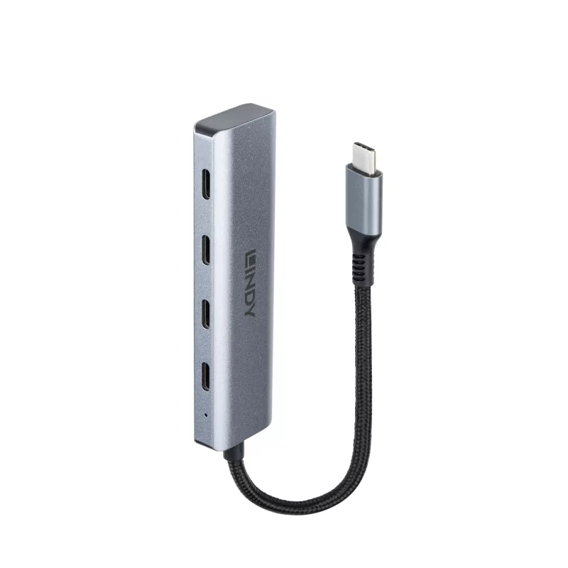 Lindy 4 prievadų USB 3.2 Gen 2 tipo C šakotuvas, pilka spalva, aliuminis/plastikas