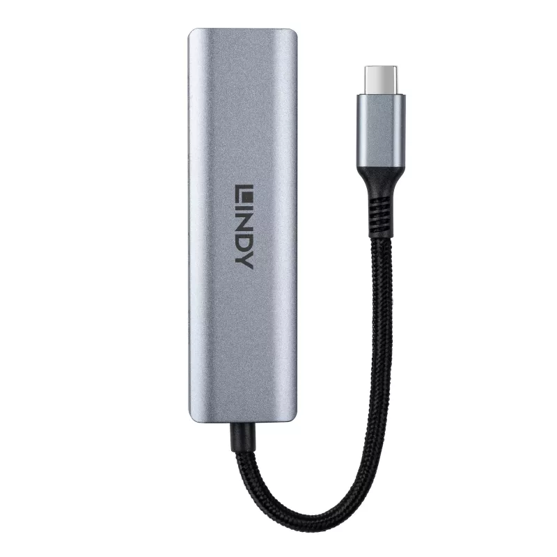 Lindy 4 prievadų USB 3.2 Gen 2 tipo C šakotuvas, pilka spalva, aliuminis/plastikas