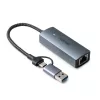 Lindy USB 3.2 Gen 1 į 5G Ethernet keitiklis, USB 3.2 Gen 2 (3.1 Gen 2) Type-C, 5000 Mbit/s, pilka, aliuminis, plastikas, apvalus kabelis, 0,15 m