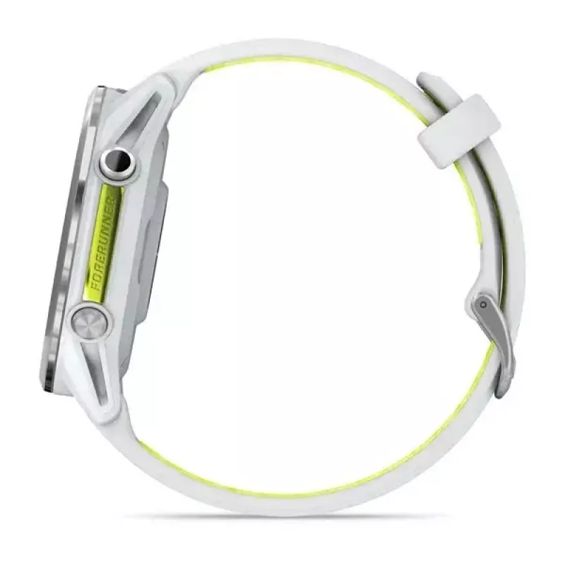 Išmanusis laikrodis Garmin Forerunner 970 – 1,4 colio (3,56 cm) AMOLED 454×454, GPS, Wi‑Fi, titano korpusas, silikoninis dirželis (balta/geltona), 56 g
