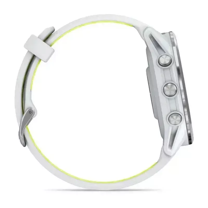Išmanusis laikrodis Garmin Forerunner 970 – 1,4 colio (3,56 cm) AMOLED 454×454, GPS, Wi‑Fi, titano korpusas, silikoninis dirželis (balta/geltona), 56 g