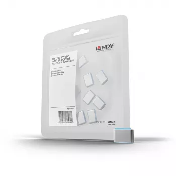 Lindy USB Type C prievadų blokatoriai be rakto, mėlyni, 10 vnt. pakuotė