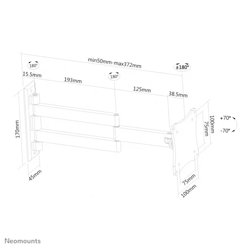 Neomounts FPMA-W830 sieninis laikiklis monitoriui / televizoriui 10-27 colių - pilnas judesys