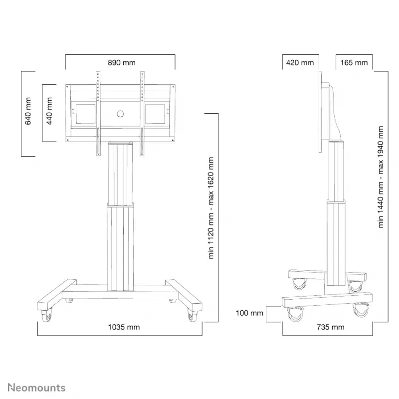 Neomounts PLASMA-M2500SILVER mobilus televizoriaus stovas 42-100 col. su elektriniu aukščio reguliavimu