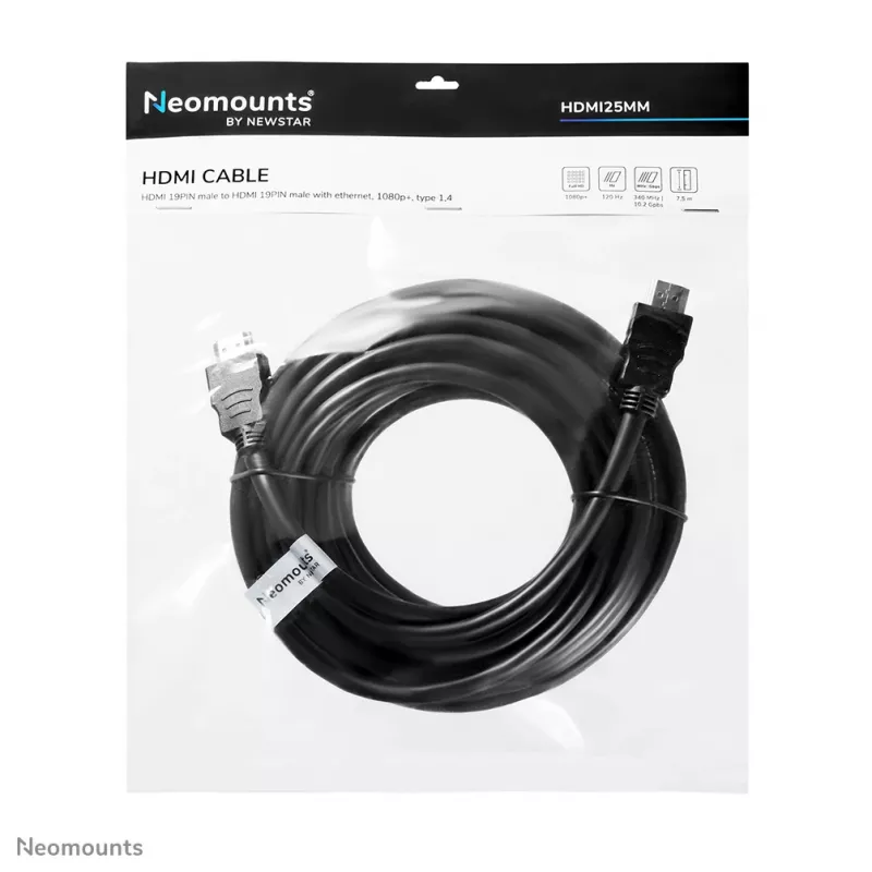 Neomounts HDMI25MM HDMI kabelis - 7,5 metro, 7,5 m, 10,2 Gbit/s, Juoda
