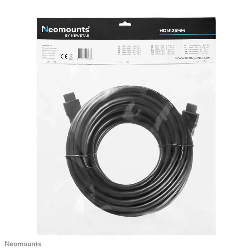 Neomounts HDMI25MM HDMI kabelis - 7,5 metro, 7,5 m, 10,2 Gbit/s, Juoda
