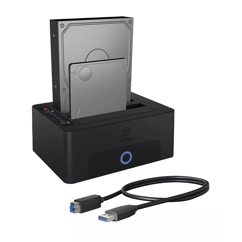 ICY BOX 2-jų lizdų dokavimo ir klonavimo stotelė 2,5 inch arba 3,5 inch SATA diskams su USB 3.0 jungtimi