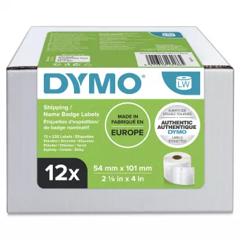 DYMO S0722420 Lipdukai siuntoms ir vardų kortelėms | 54 mm x 101 mm | 12 ritinių po 220 (2 640 lengvai nuplėšiamų lipdukų) | Lipnūs | Skirta LabelWriter spausdintuvams